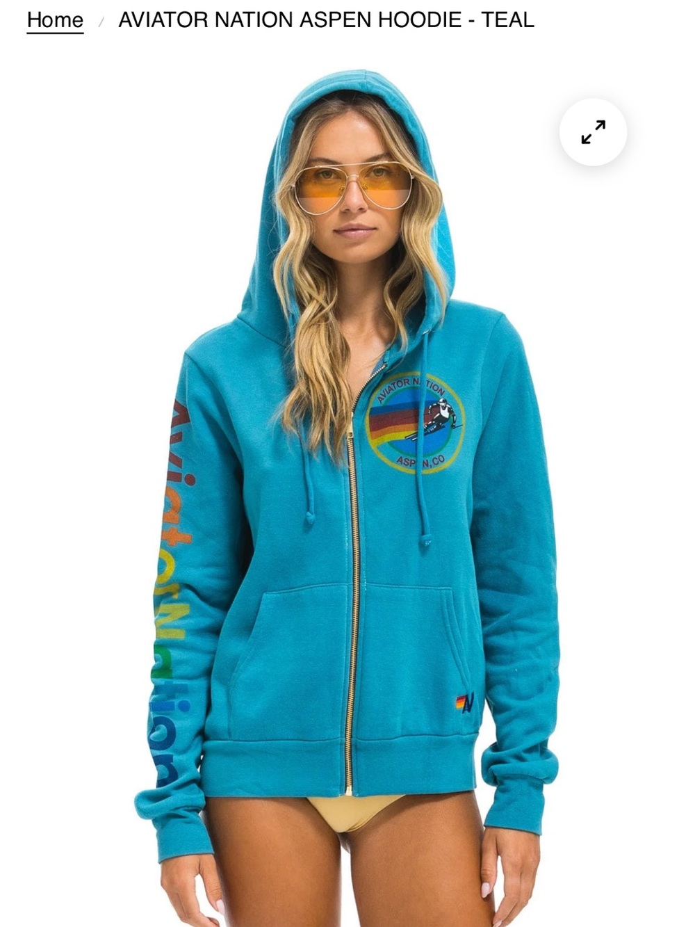 Aviator Nation Teal Rainbow Logo Zip Up Hoodie “ Houston “ Texas unisex